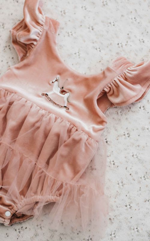 Pink Velvet Rocking Horse Playsuit/Dress