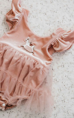 Pink Velvet Rocking Horse Playsuit/Dress