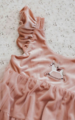 Pink Velvet Rocking Horse Playsuit/Dress