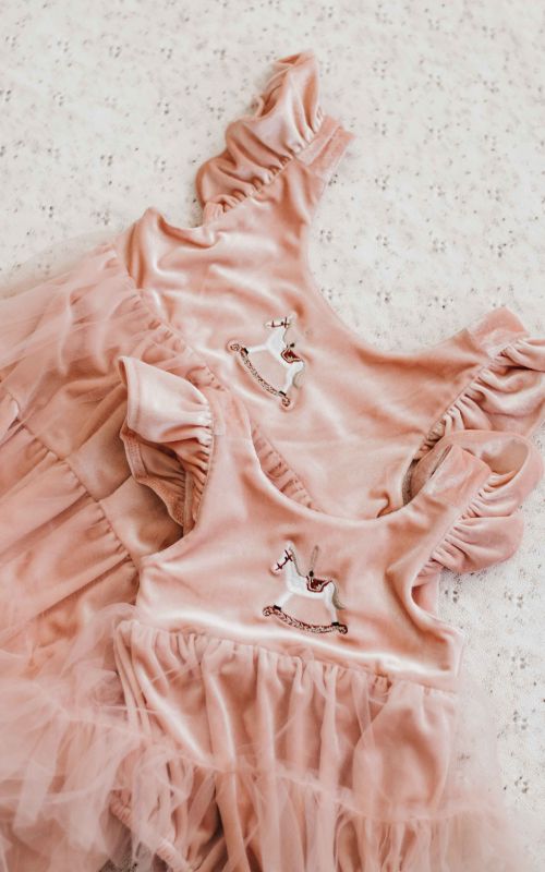 Pink Velvet Rocking Horse Playsuit/Dress