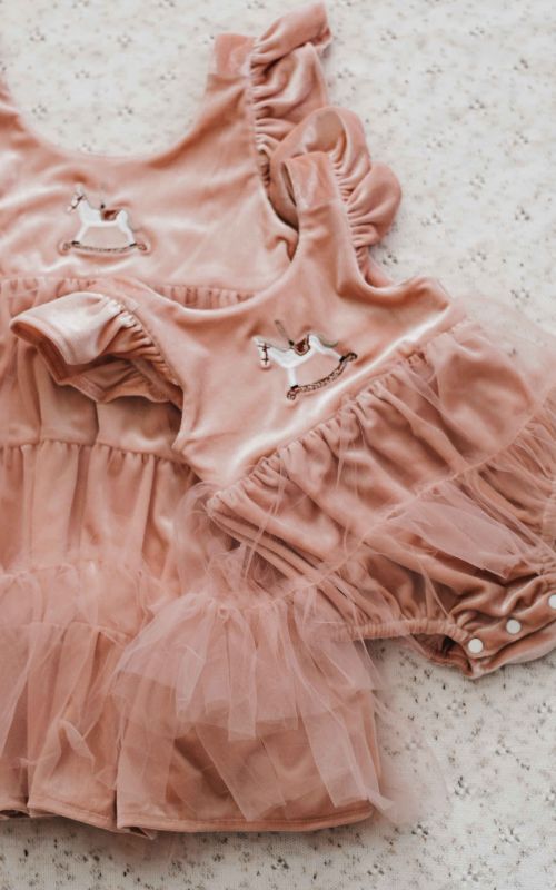 Pink Velvet Rocking Horse Playsuit/Dress