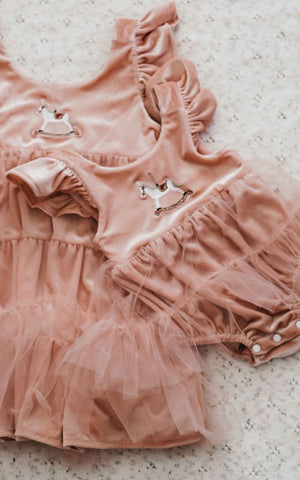 Pink Velvet Rocking Horse Playsuit/Dress