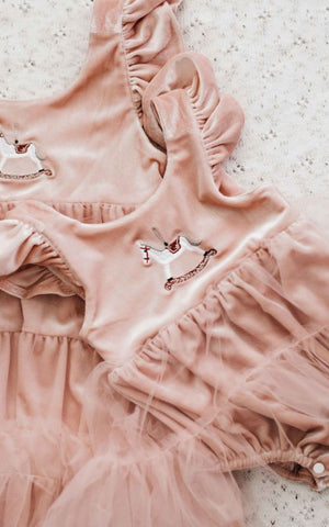 Pink Velvet Rocking Horse Playsuit/Dress