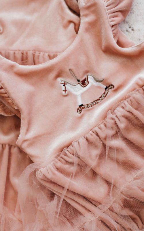 Pink Velvet Rocking Horse Playsuit/Dress