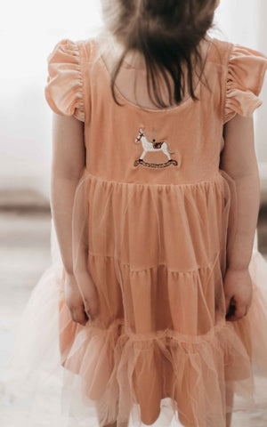 Pink Velvet Rocking Horse Playsuit/Dress