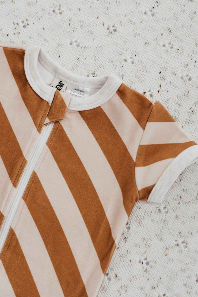 Short Zipsuit - Caramel Stripe