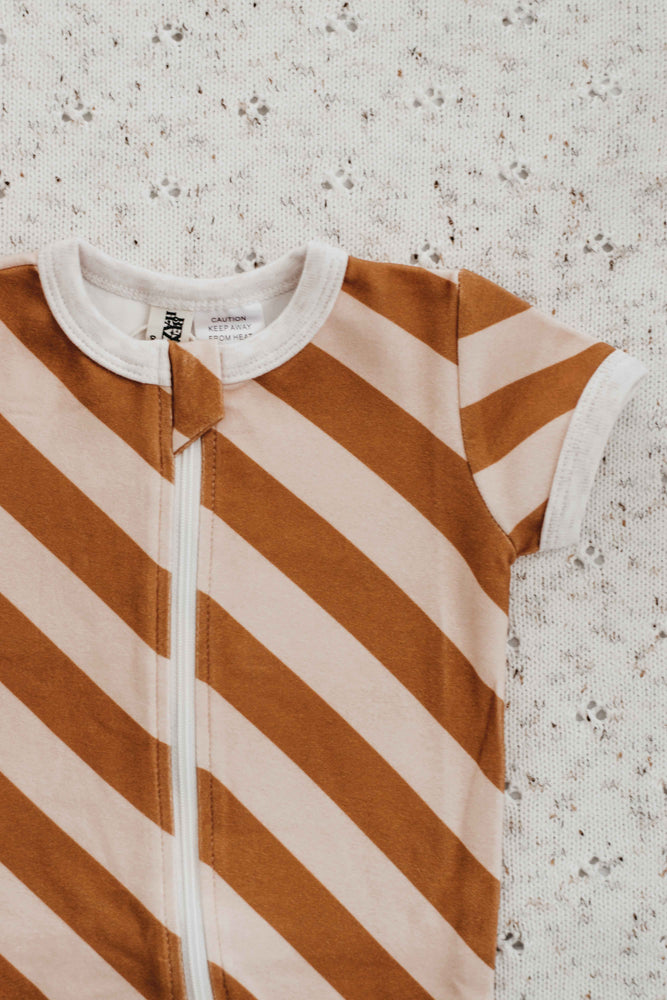 Short Zipsuit - Caramel Stripe