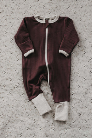 Ribbed Zipsuit - Plum